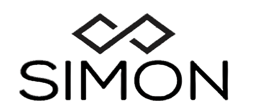 Logo with two overlapping diamonds above the word 'SIMON' in black text.
