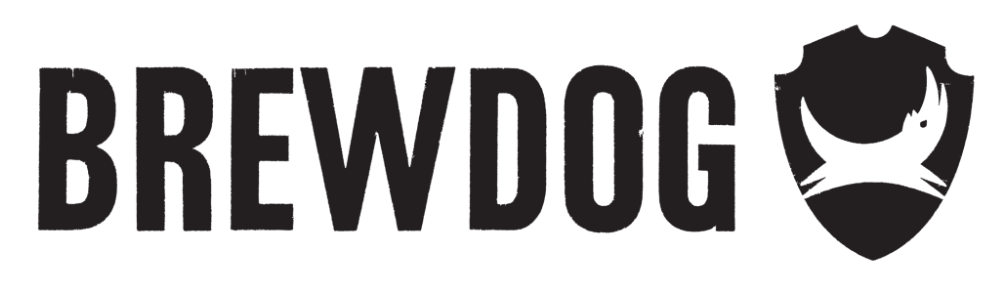 The logo features the word "BREWDOG" in bold black letters with a stylized dog face enclosed in a shield outlined design to the right.