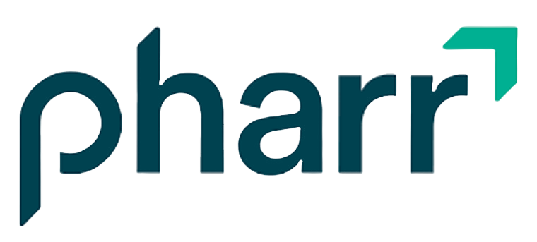 Pharm logo with a teal arrow shape extending from the letter 'r'.