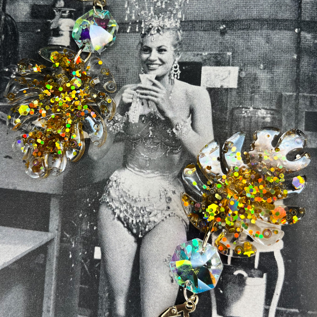 Handmade resin and glass earrings.