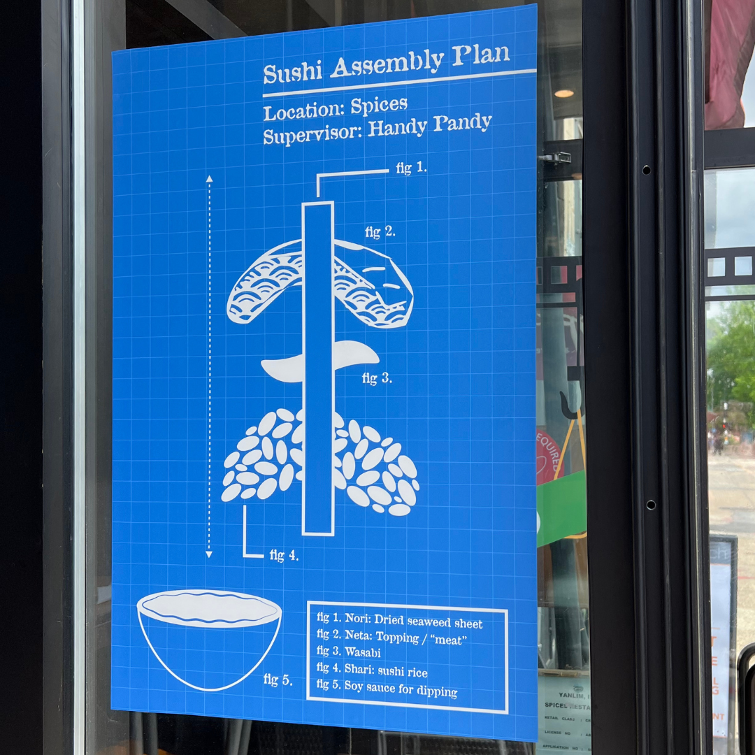 Handy Pandy's blueprints at Spices Asian Restaurant & Bar.