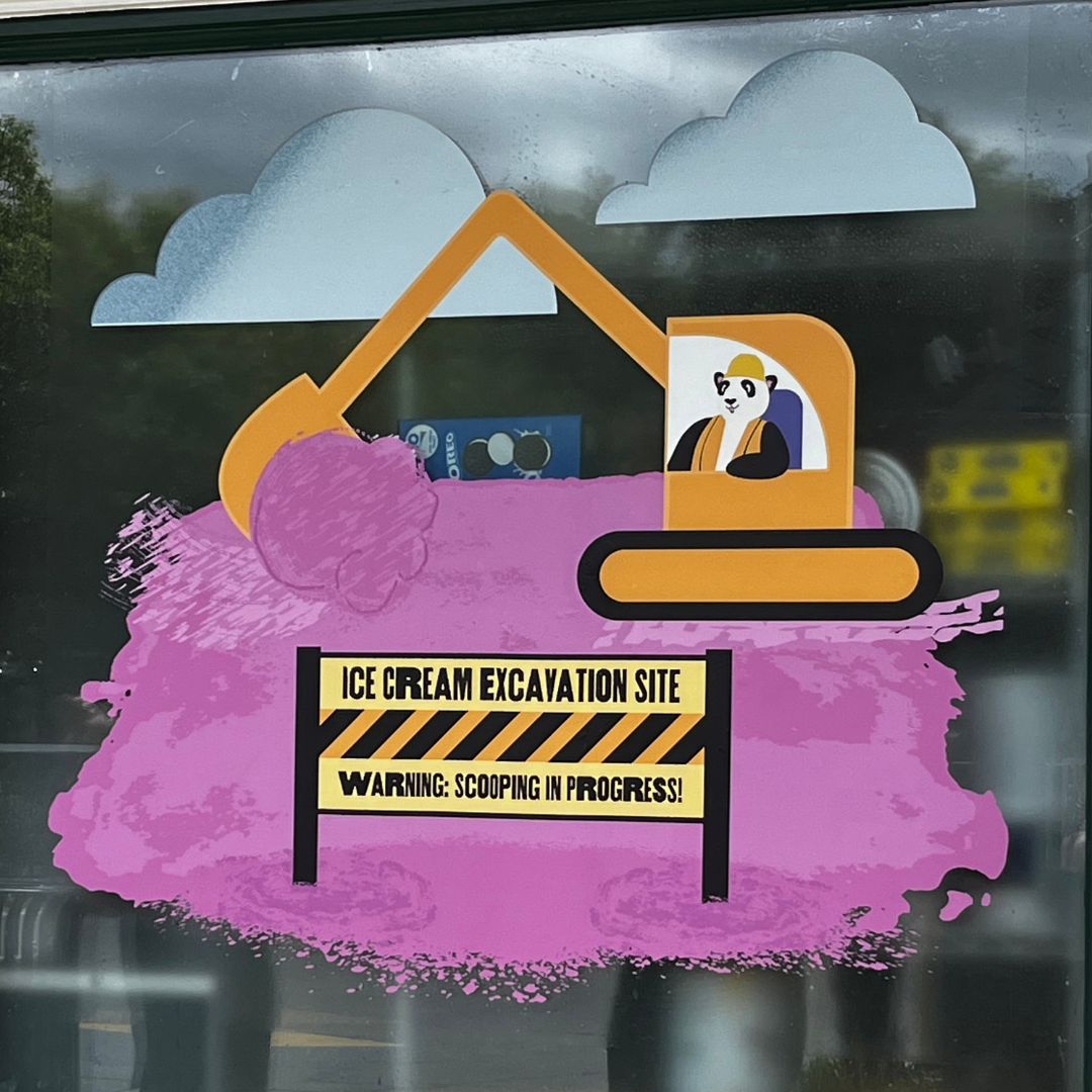 Handy Pandy scooping ice cream at Coldstone Creamery. 