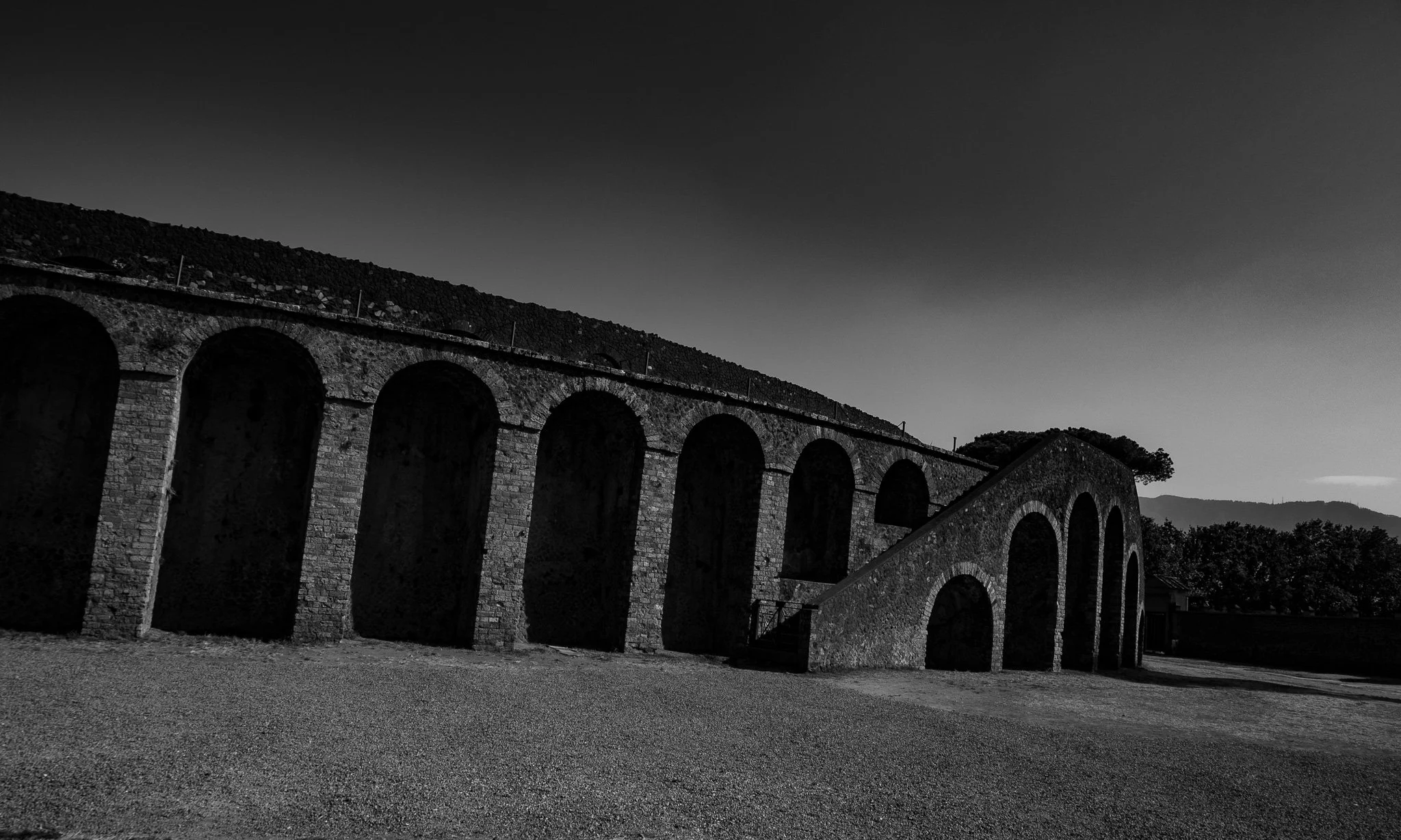 Pompeii Amphitheater Entrance — Black & White