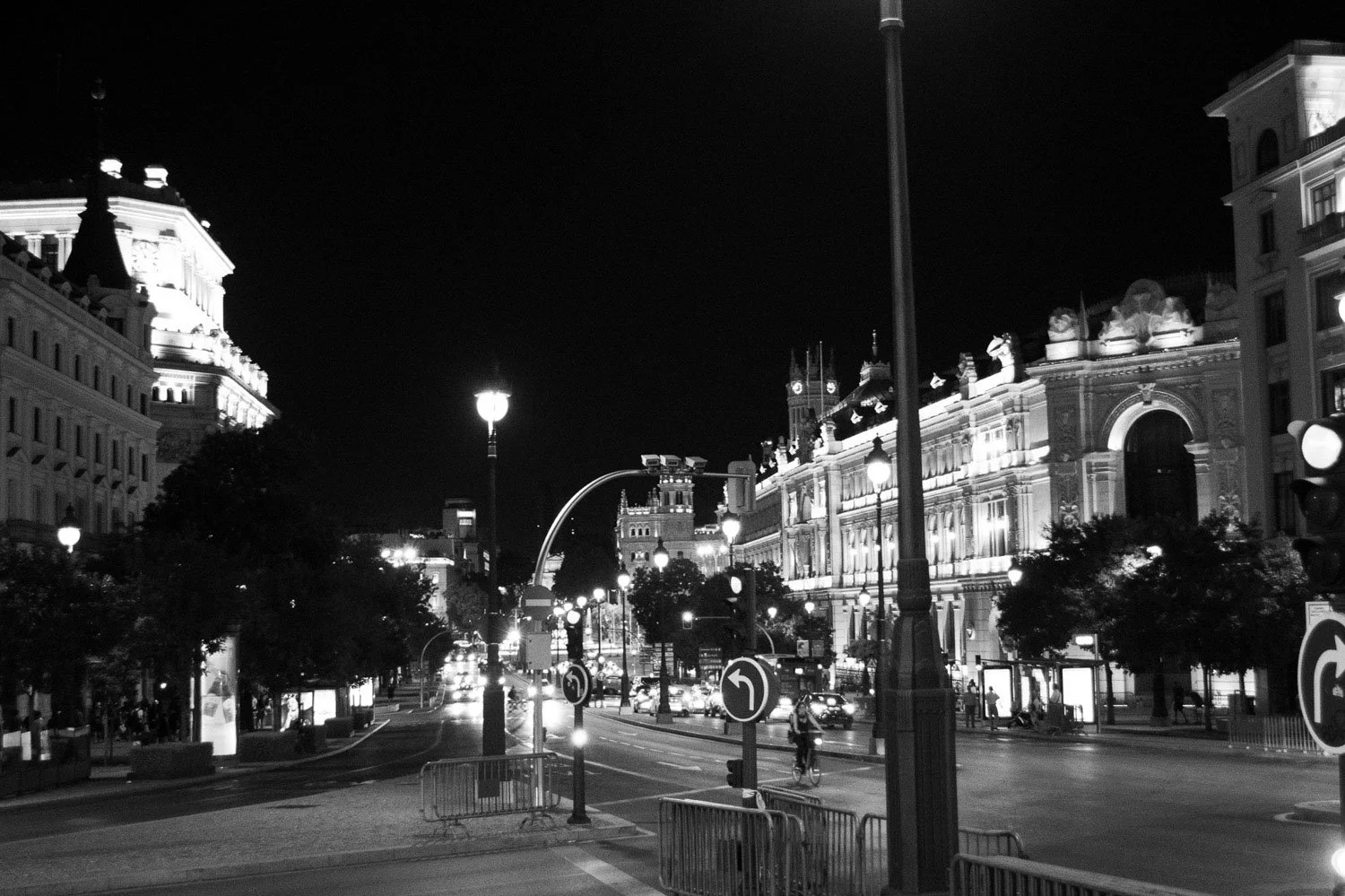 Madrid Night Cityscape — Black & White