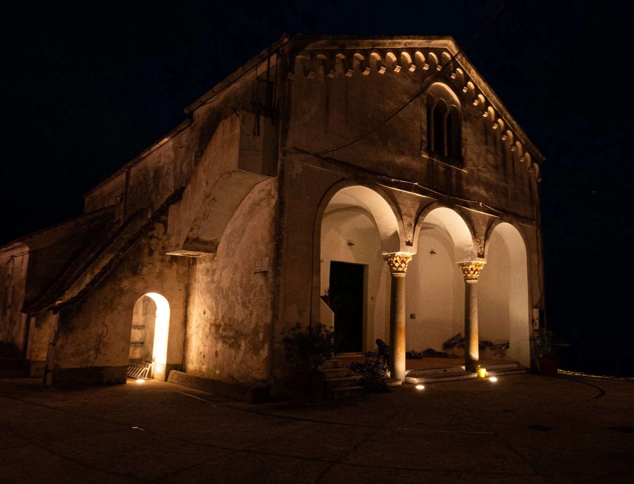 Historic Italian Church Exterior at Night