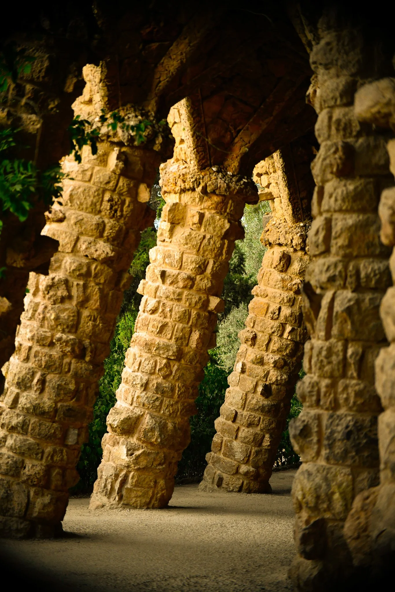 Park Güell Inclined Columns — Golden Tones