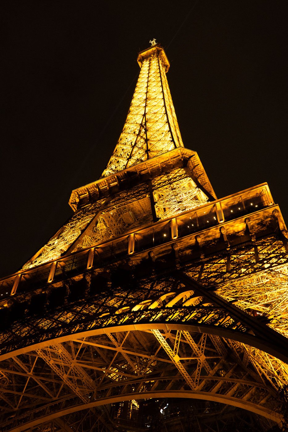Eiffel Tower — Upward Angle Night