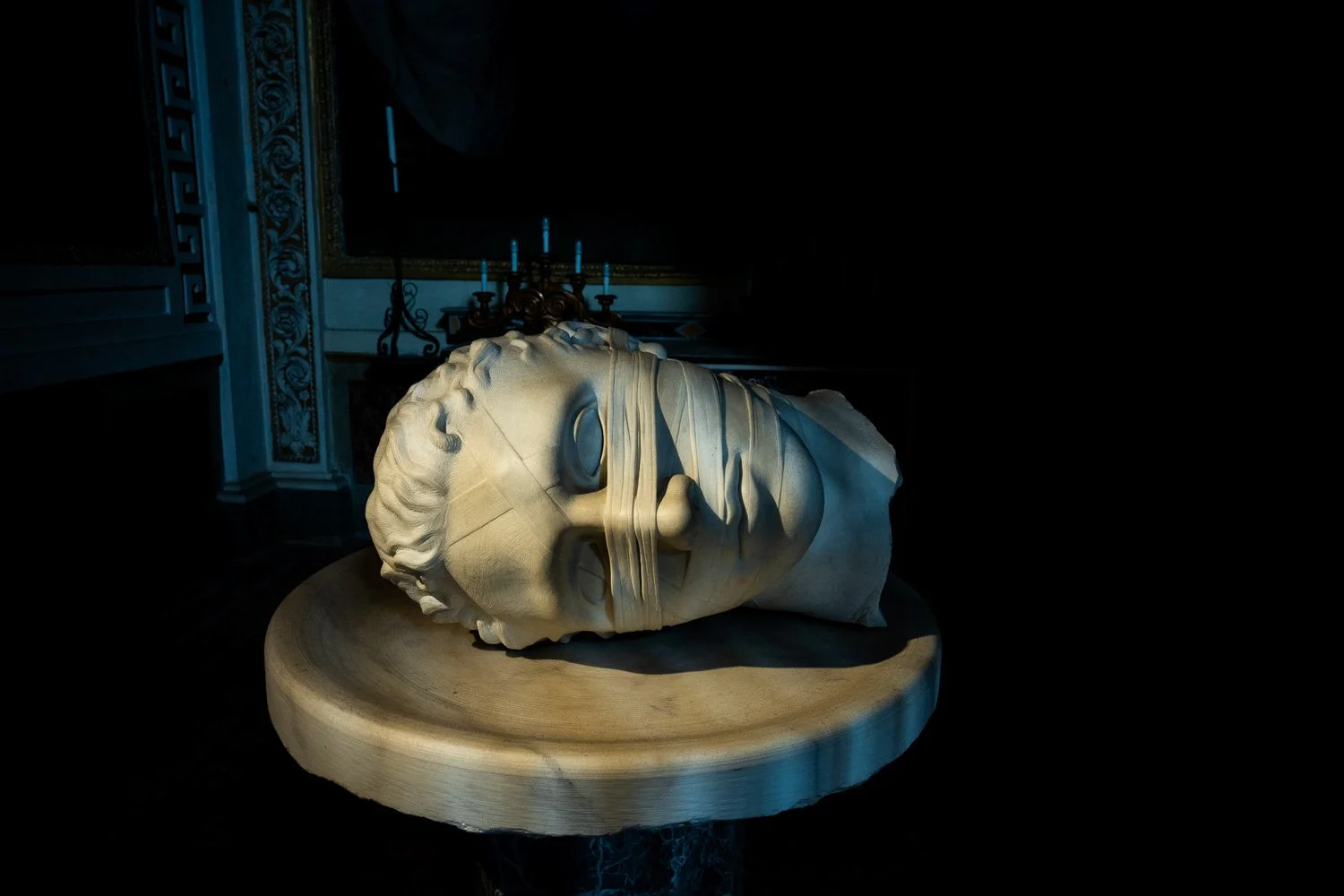 Classical Marble Head Sculpture — Wrapped Eyes