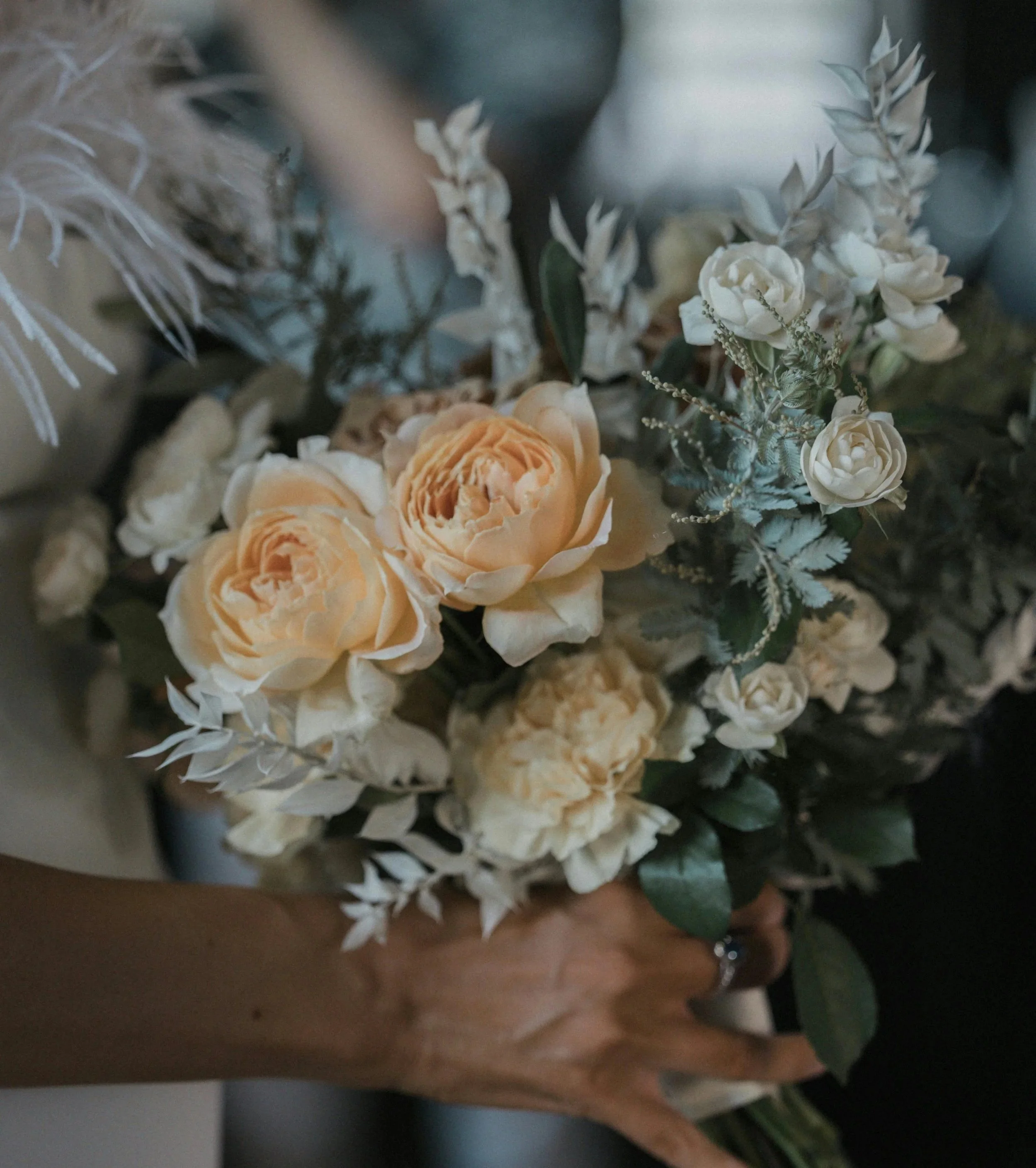 Close-up of a seasonal bouquet in soft neutral tones, created by Poetry in Flowers in Hednesford.