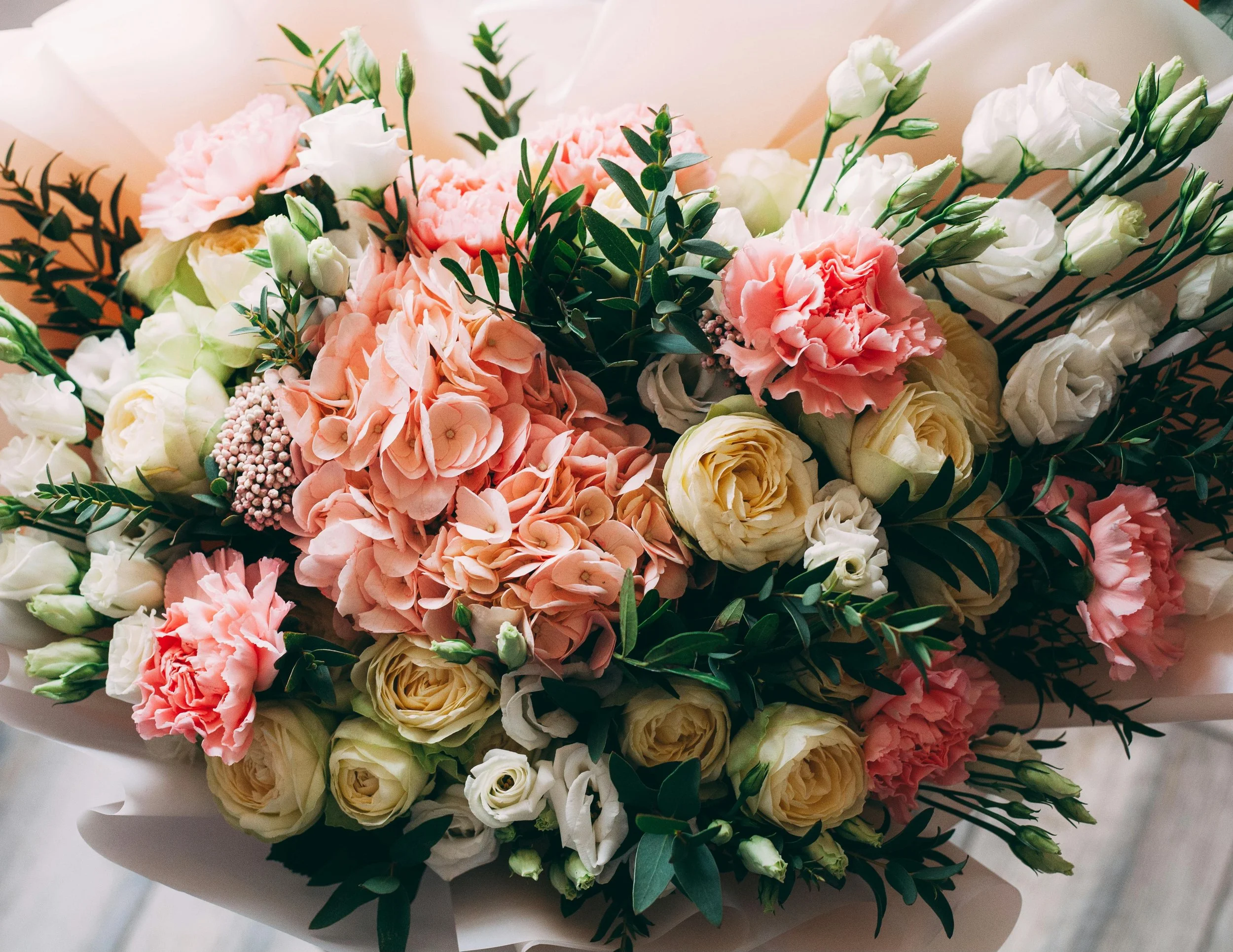 Romantic hand-tied bouquet in shades of pink with seasonal flowers by Poetry in flowers Hednesford Staffordshire