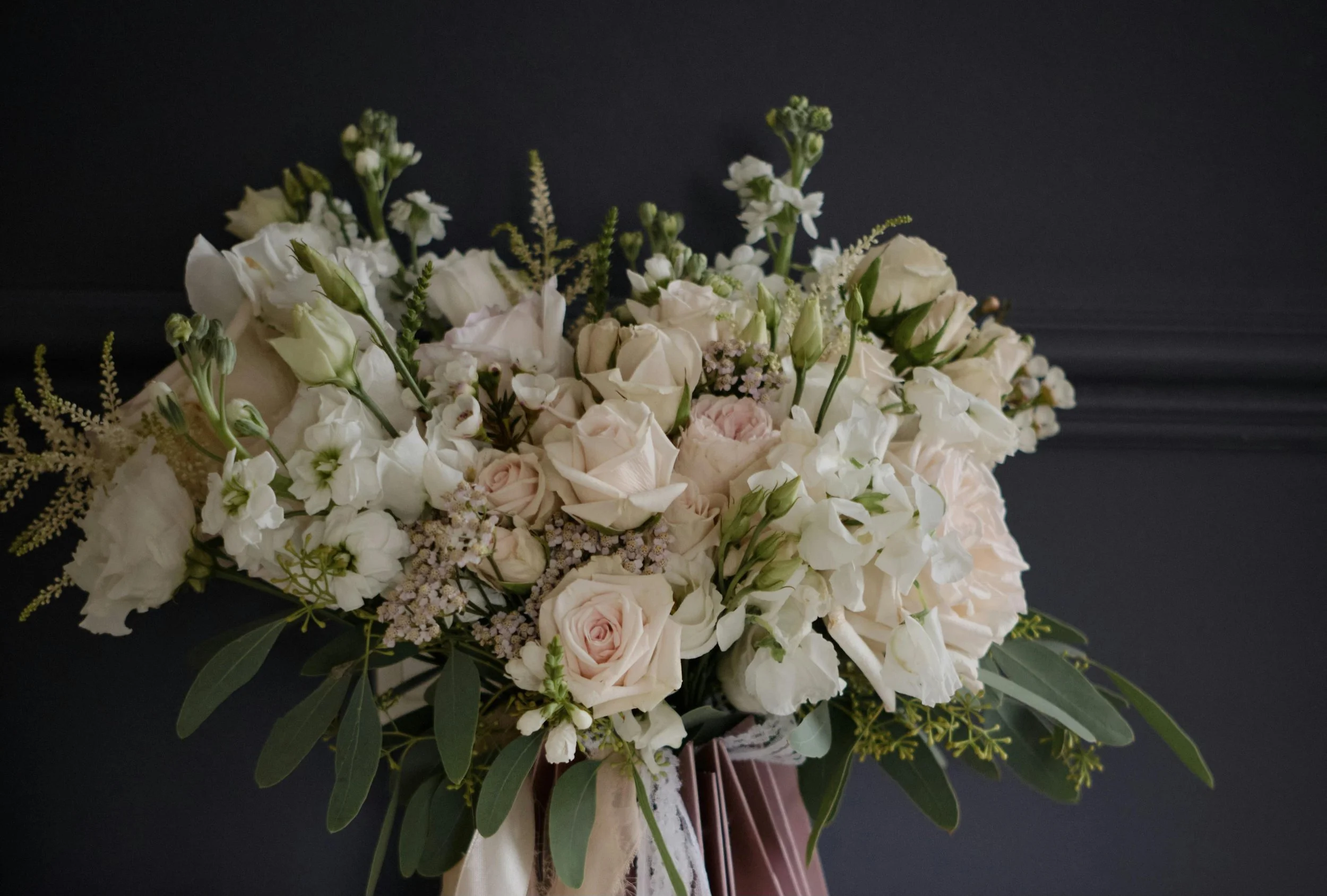Romantic cream and blush rose bouquet with seasonal flowers, handcrafted by Poetry in Flowers in Hednesford