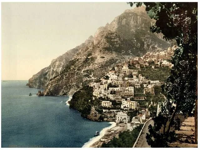Image of Positano from 1897 showing the cliffside
