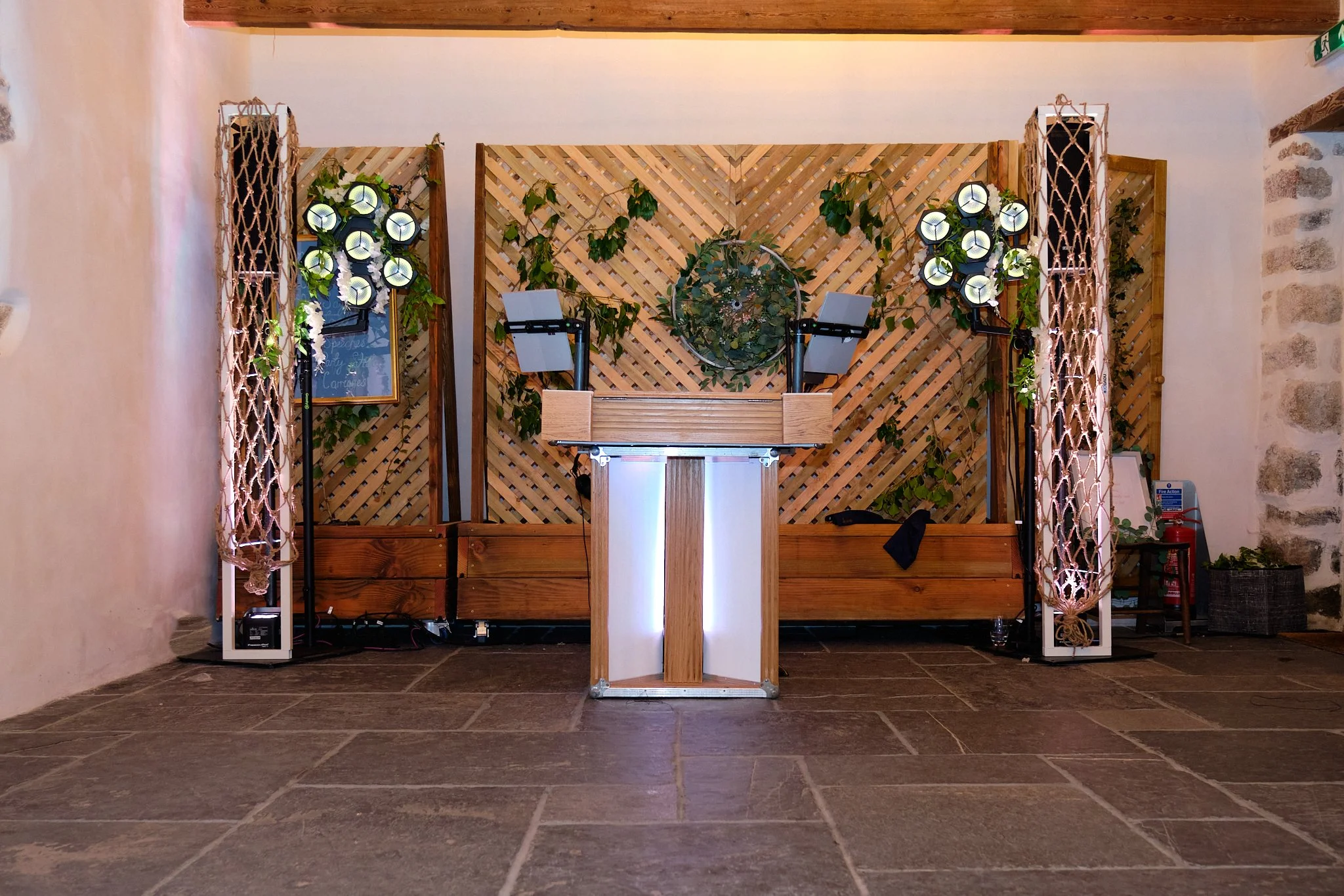 Avalen Farm Wedding DJ setup, perfect premium rustic style