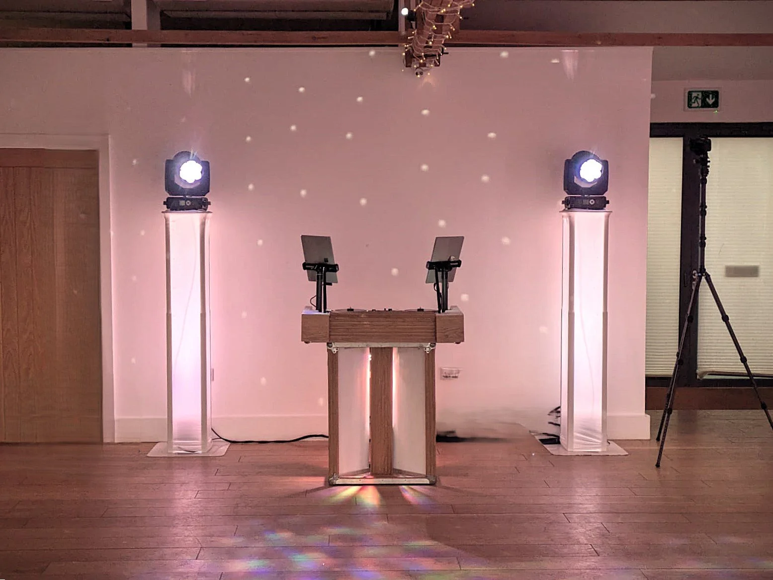 wedding dj setup at The Green, Cornwall, simple and elegant