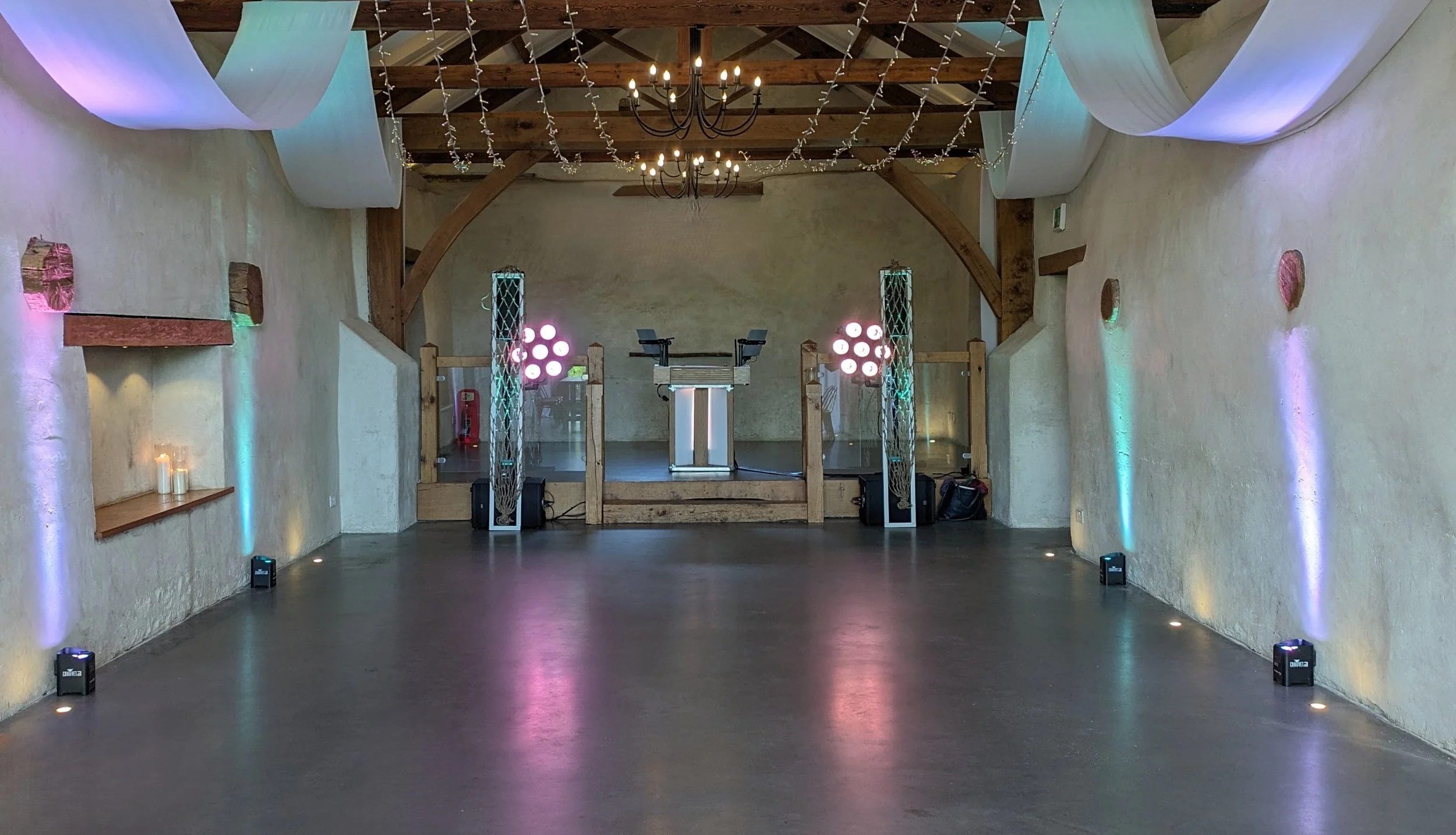 Upton Barn wedding DJ setup dancefloor ready for the newlyweds and all their friends and family