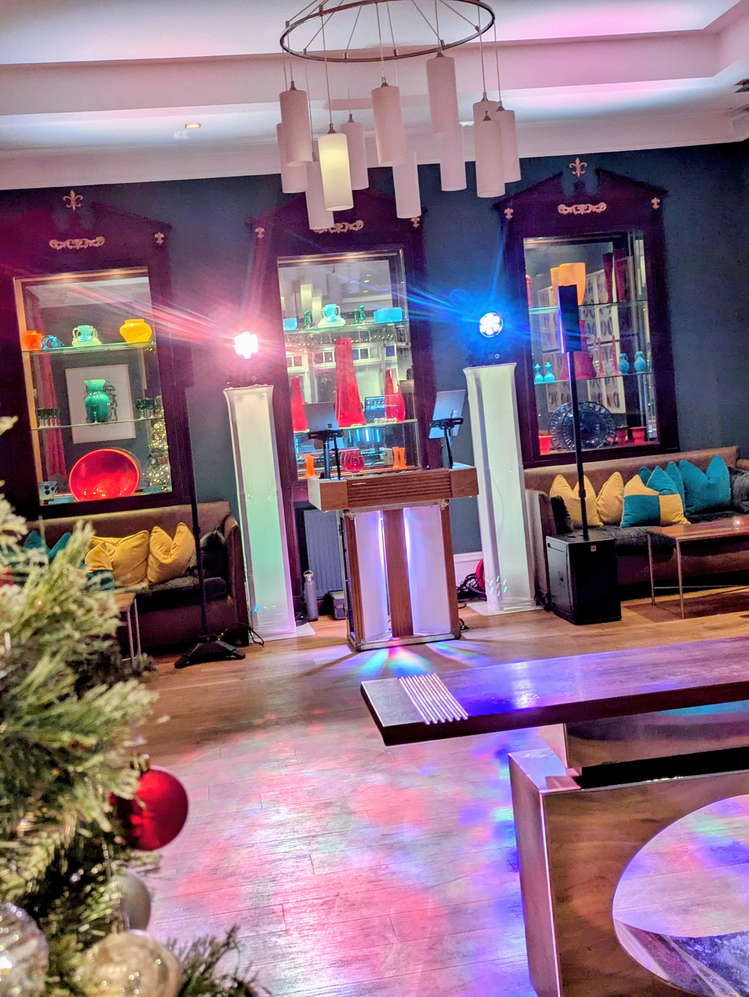 Elegant Wedding DJ setup for Christmas parties at Headland Hotel, Newquay.