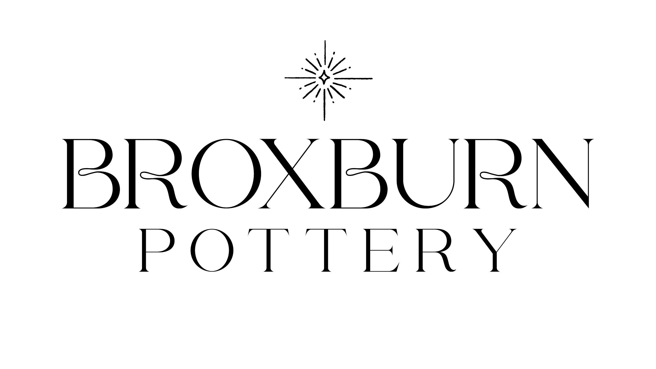 Black background with the logo for Broxburn Pottery, featuring a stylized starburst symbol above the text.