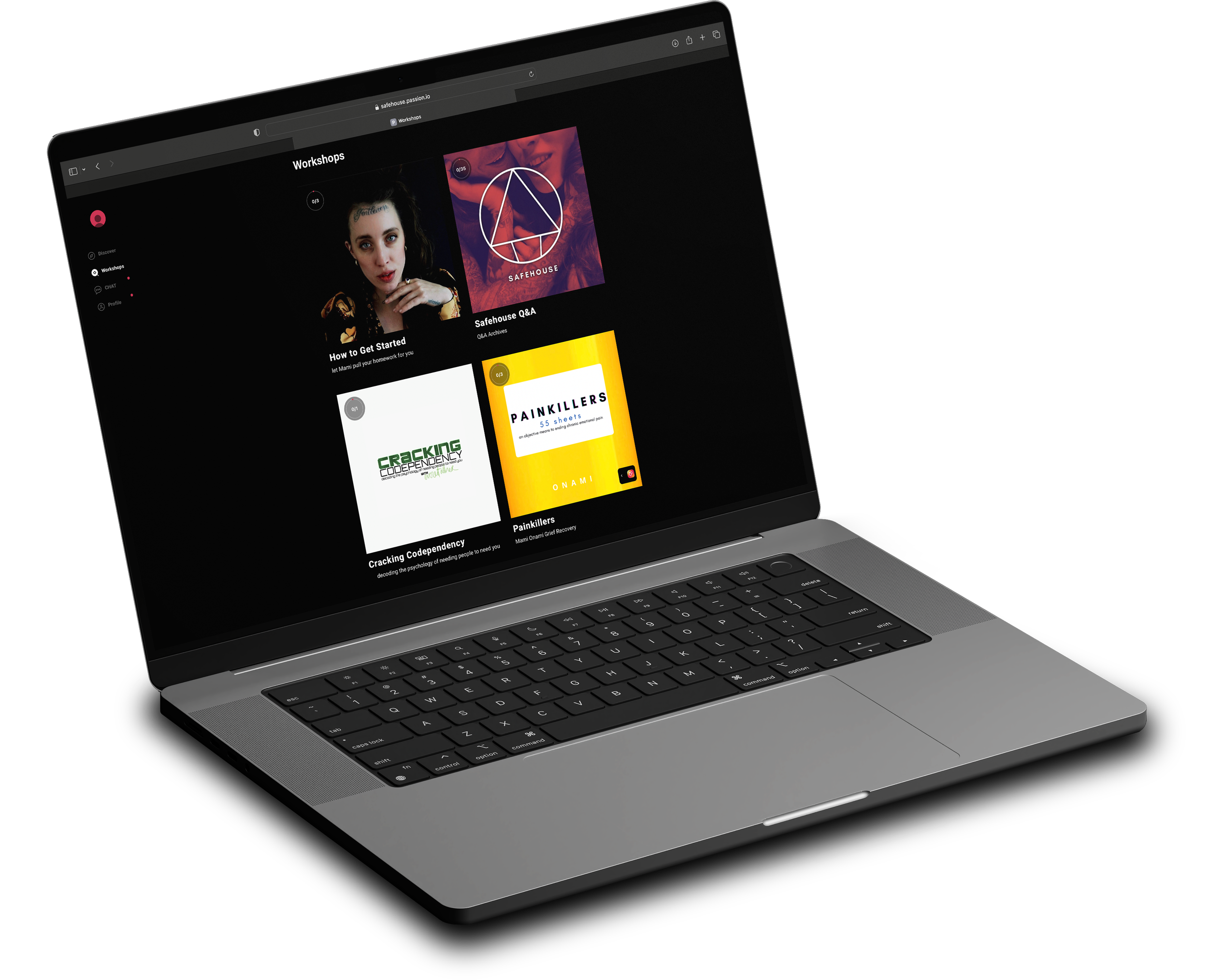 A laptop mockup with Safehouse app on the screen