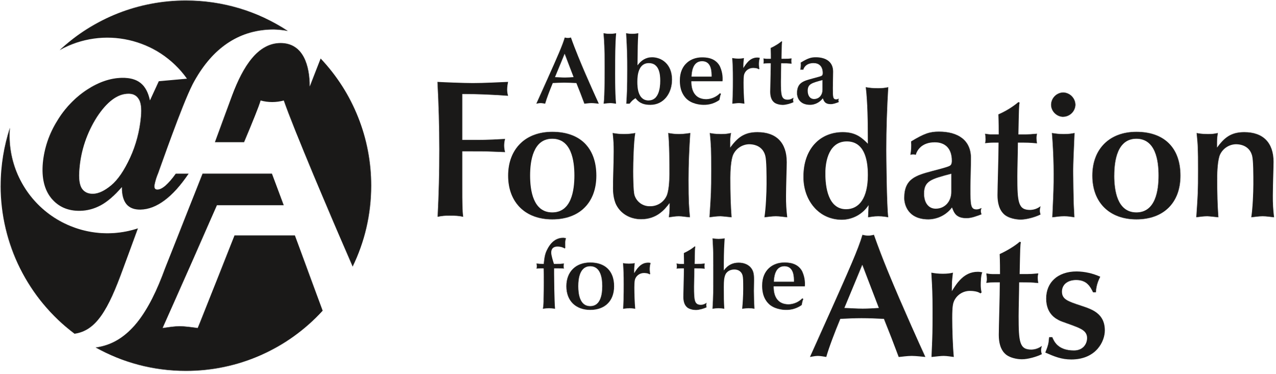 Black and white logo of the Alberta Foundation for the Arts with a stylized globe and text.