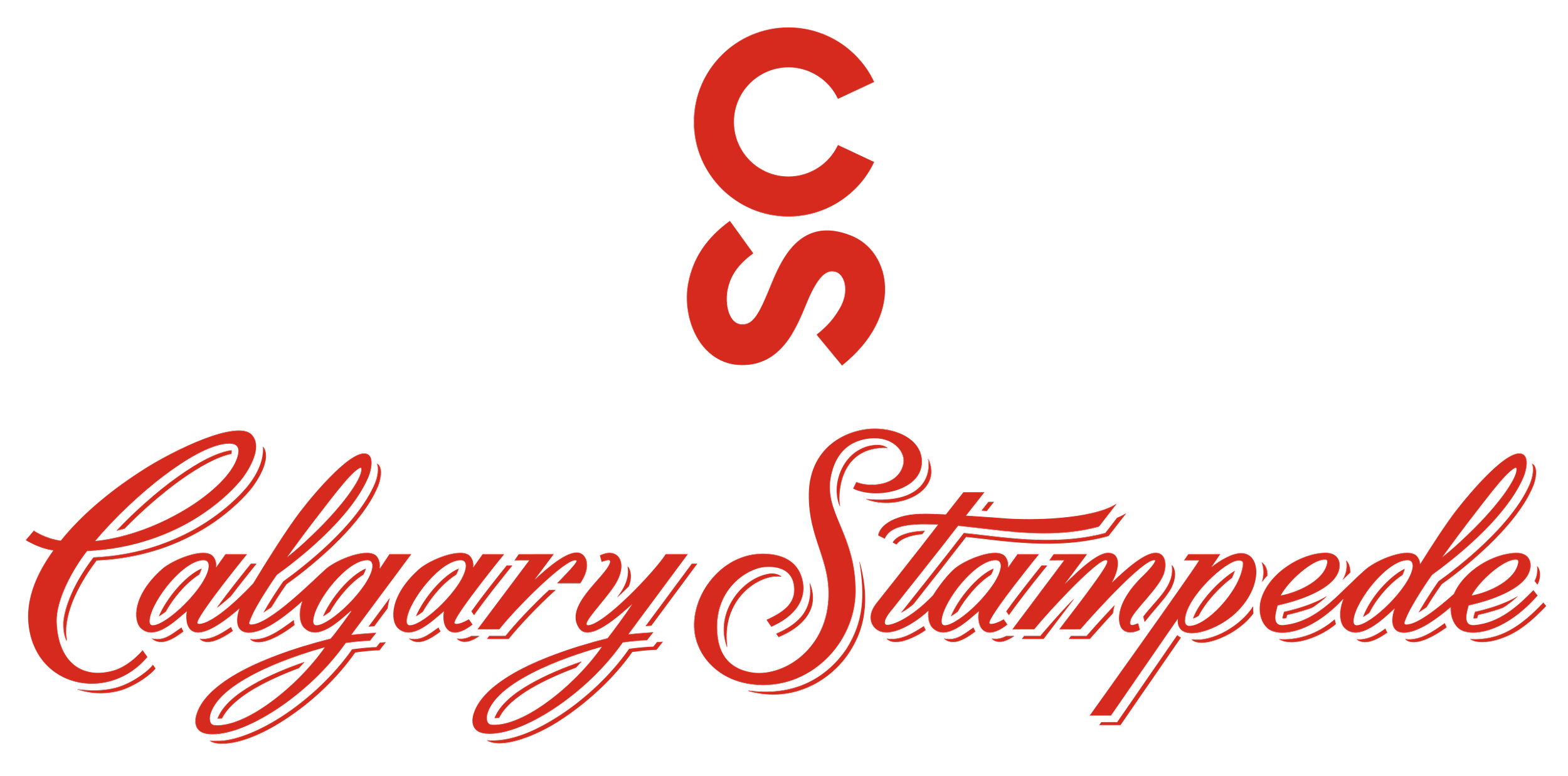 Logo for Calgary Stampede featuring text with a stylized 'C' and 'S' in red and black.