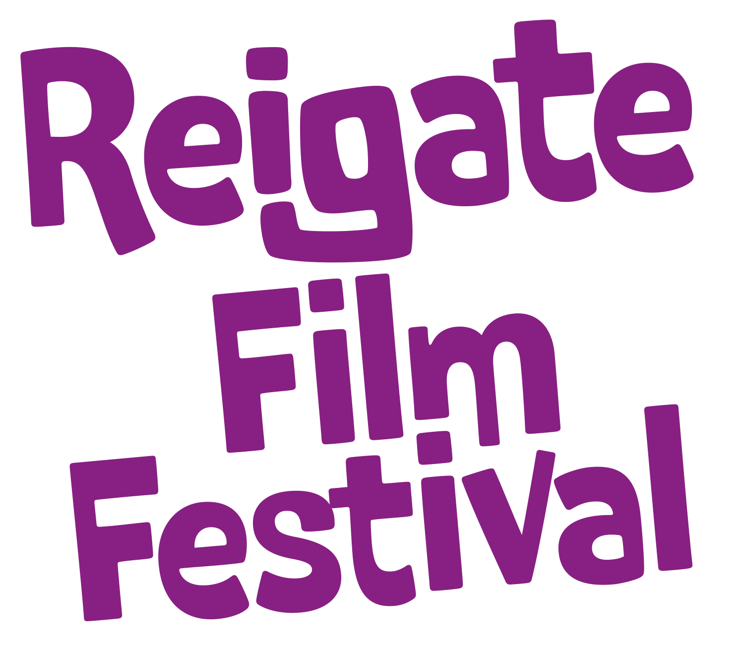 The logo for the Regate Film Festival features bold purple text outlined in white, with the words 'Regate', 'Film', and 'Festival' arranged diagonally.