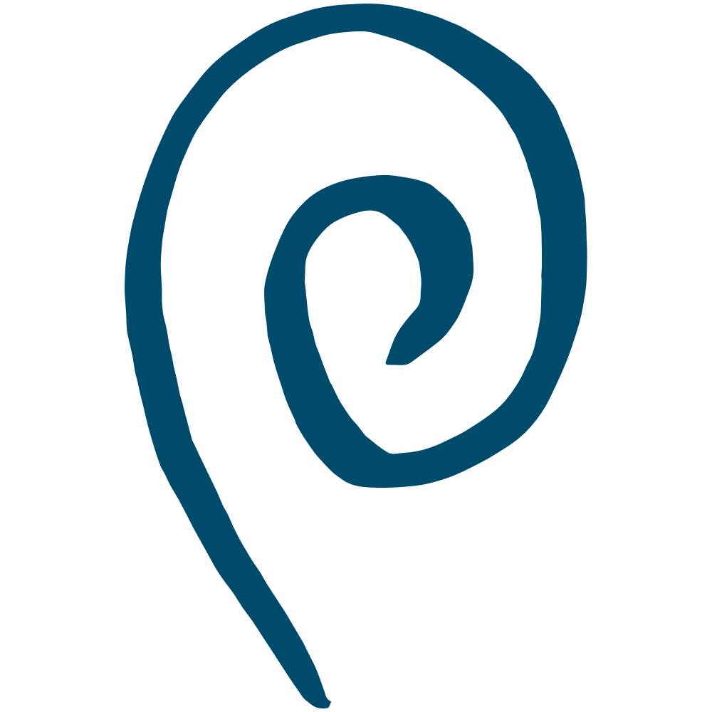 Skizze eines Ohr-Symbols in blauer Linie auf schwarzem Hintergrund.
