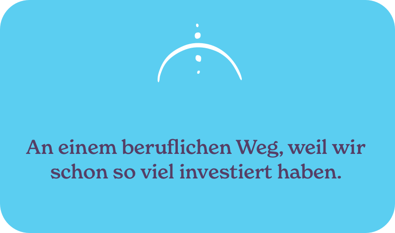 Blaues Hintergrund mit Taucherbrille und Wasserblasen, darunter der Satz: 'An einem beruflichen Weg, weil wir schon so viel investiert haben.'