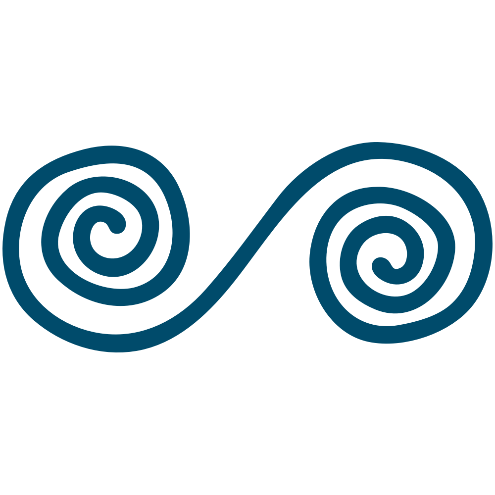 Symbol eines sagenumwobenen Einhorns in Schwarz mit einem blauen spiralförmigen Design auf schwarzem Hintergrund.