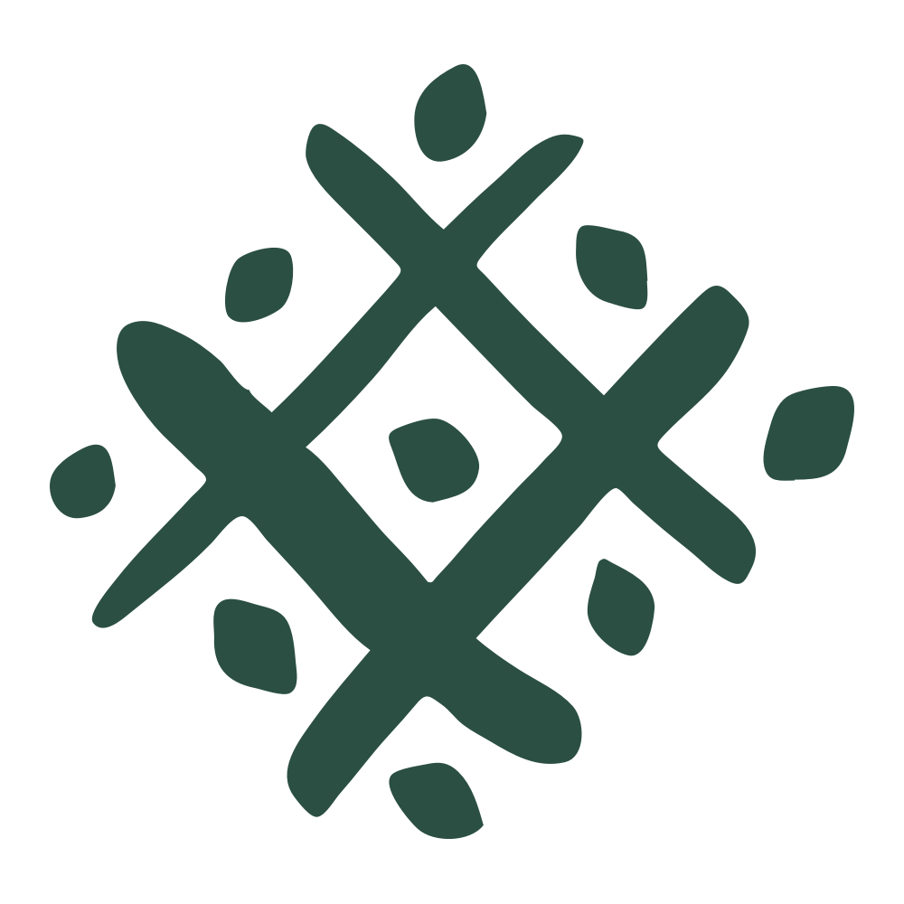 Ein stilisiertes grünes Mustersymbol, das an eine Blume oder ein Pflanzenmotiv erinnert.