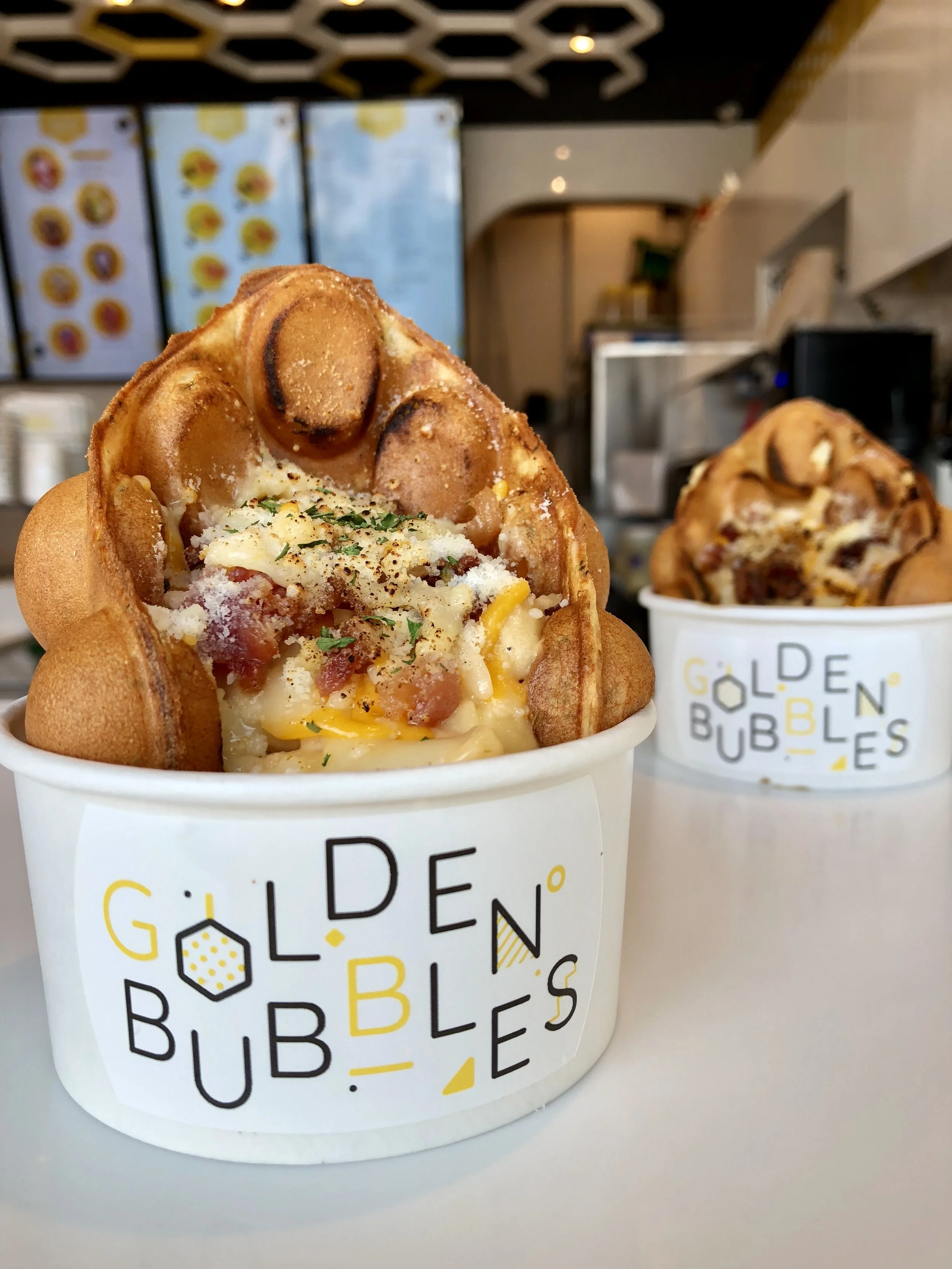 Ooey gooey mac and cheese bubble waffle