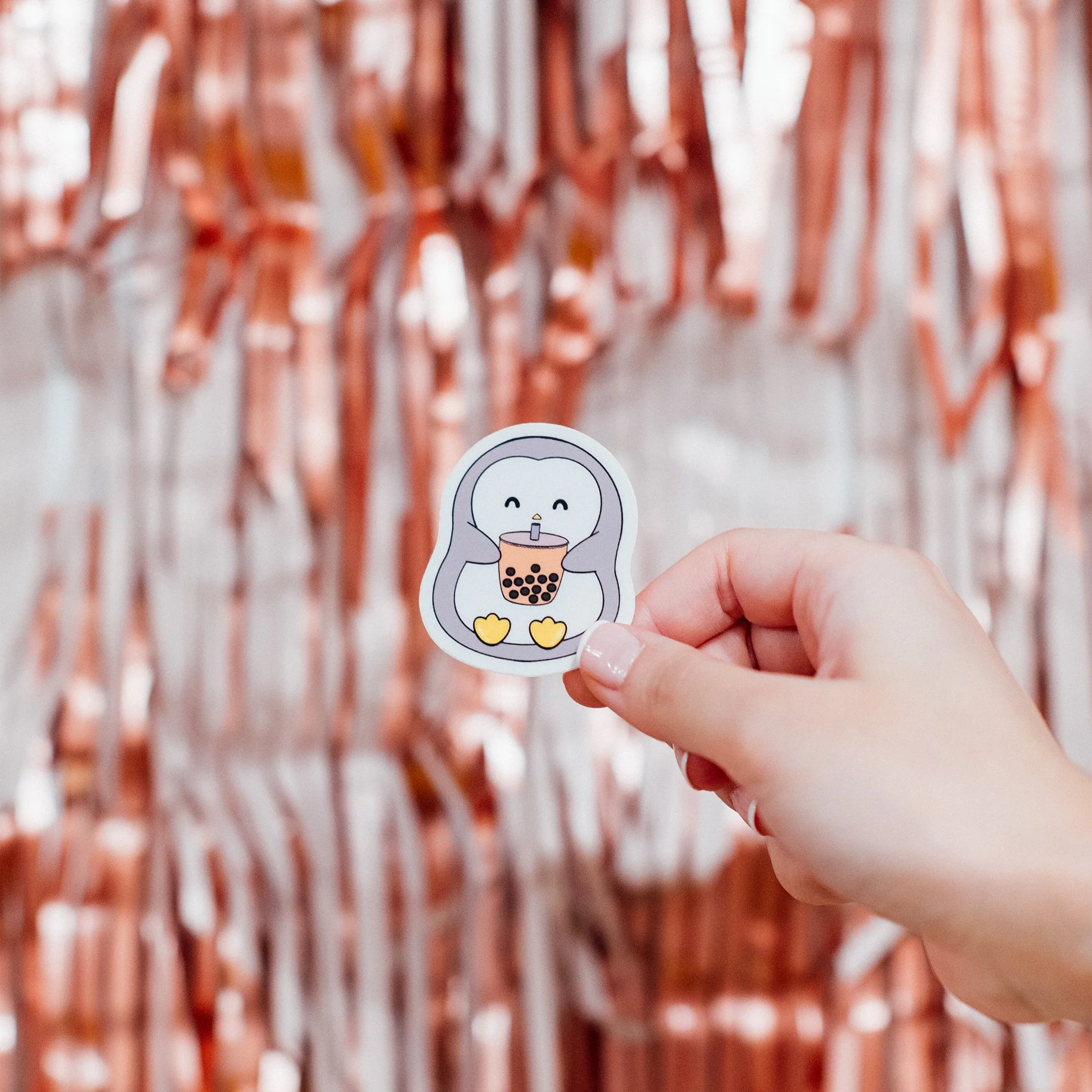 Penguin drinking bubble tea sticker