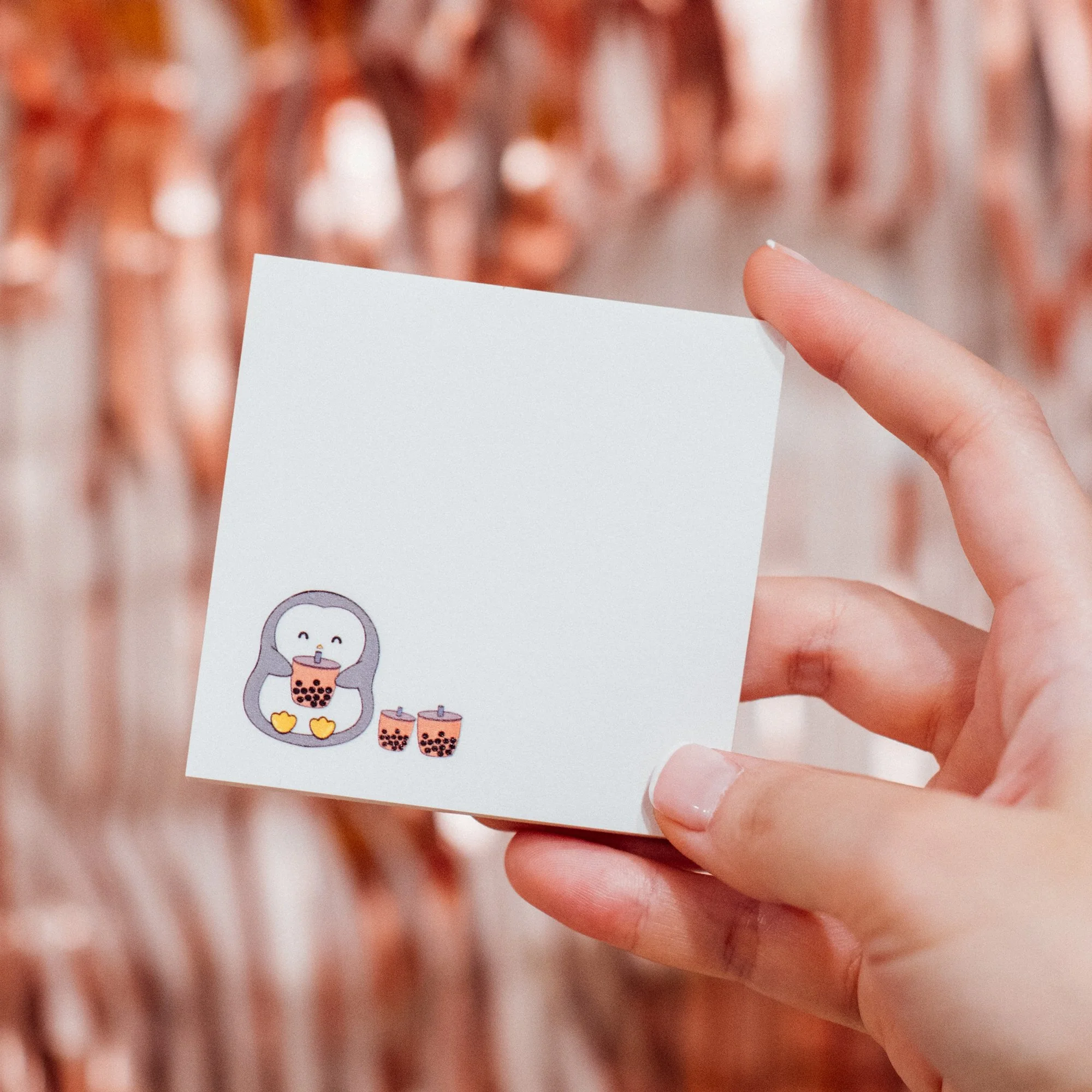 Penguin drinking bubble tea post-it