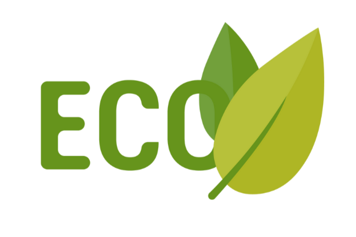 Green text spelling 'ECO' with two green leaves adjacent to the text.