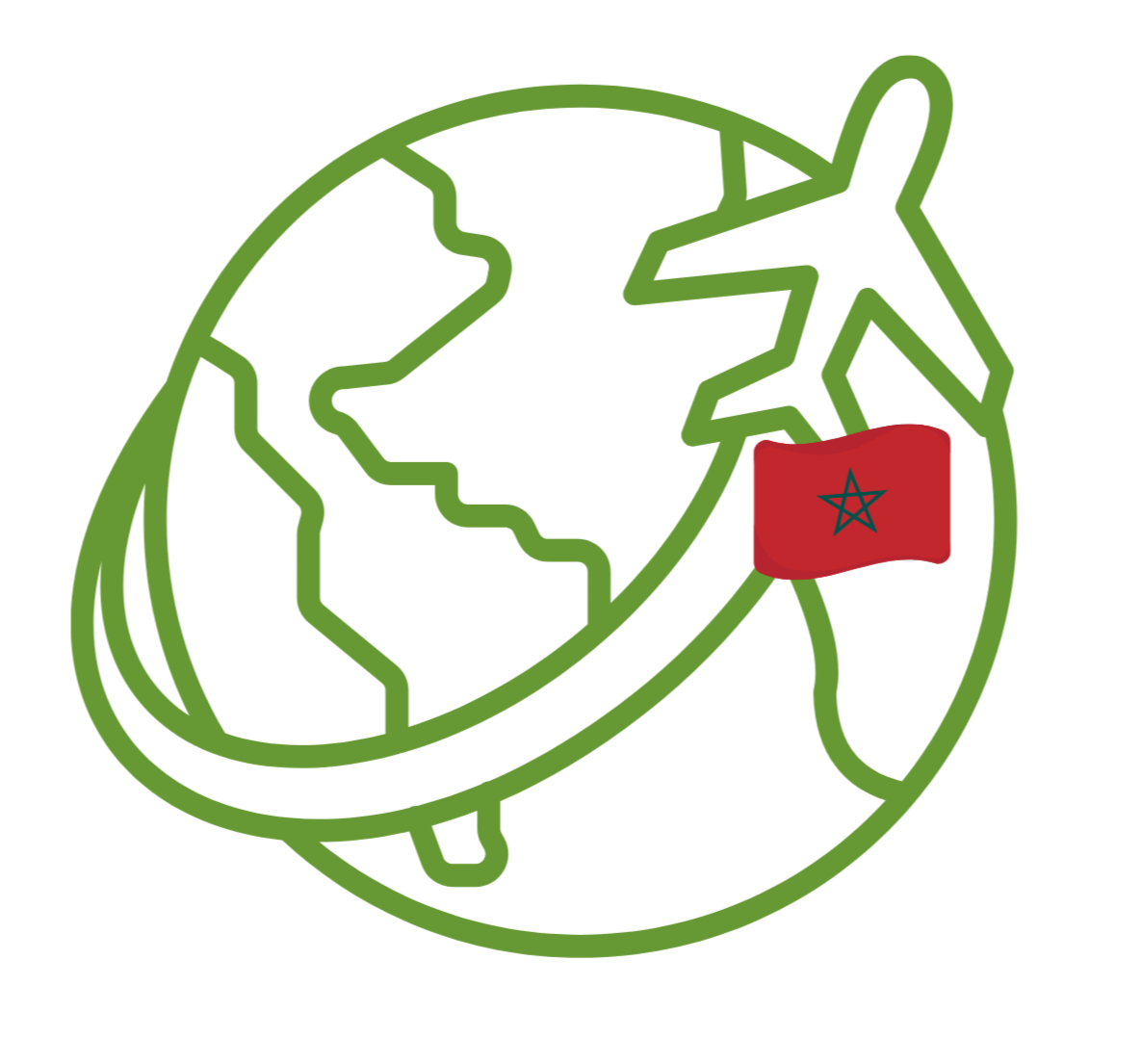 Outline of the Earth with Morocco highlighted by a red flag bearing a green star.