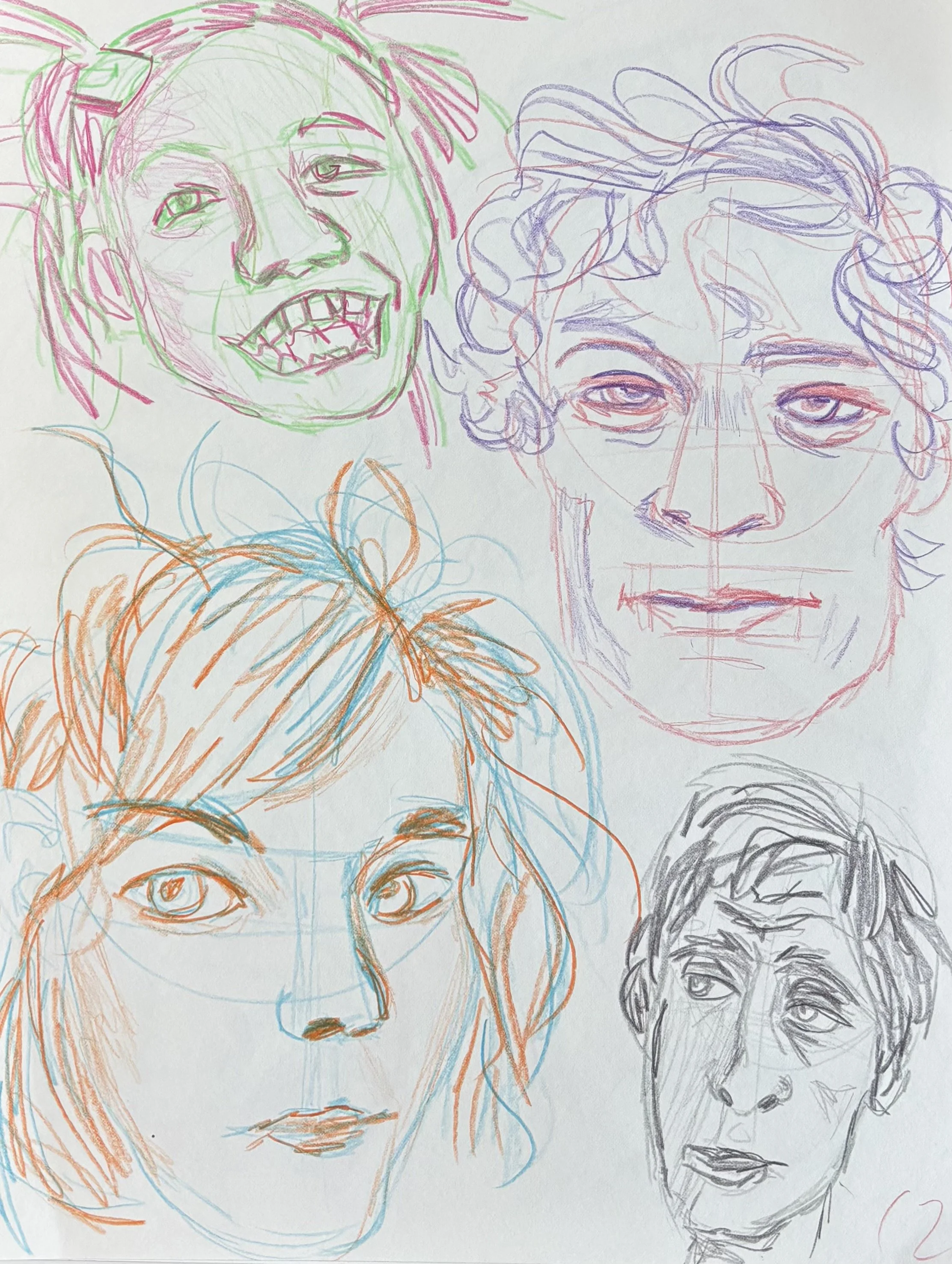 Faces Study, Colored pencils