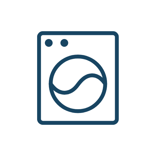 Icon of a washing machine on a black background.