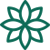 A stylized, symmetrical green flower-like design with eight petals.