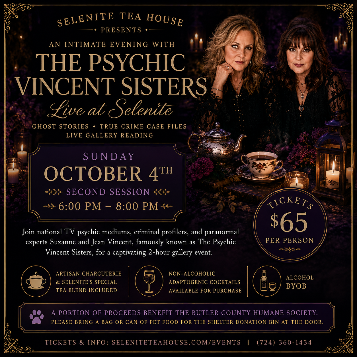 OCT 4th at 6 PM: Gallery Reading, Ghost Stories & True Crime w/ The Vincent Sisters (as seen on A&E, Dateline, ID & Travel Channel)