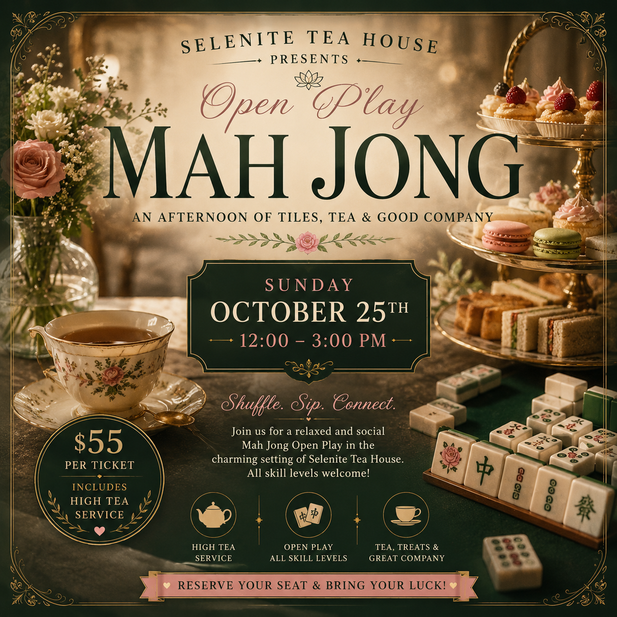 OCT 25th from 12-3 PM: Open Play Mahjong w/ @maryalongmahjong