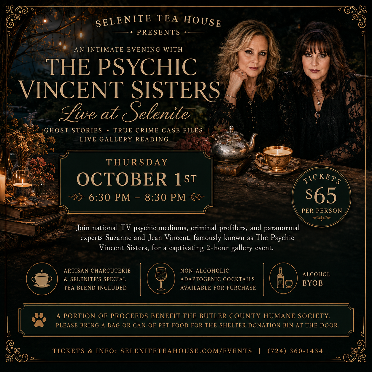 OCT 1st at 6:30 PM: Gallery Reading, Ghost Stories & True Crime w/ The Vincent Sisters (as seen on A&E, Dateline, ID & Travel Channel)