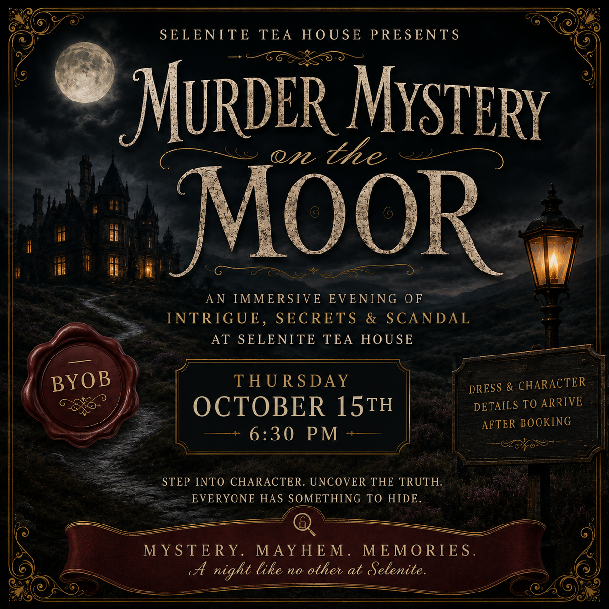 OCT 15th at 6:30 PM: Murder Mystery on the Moor