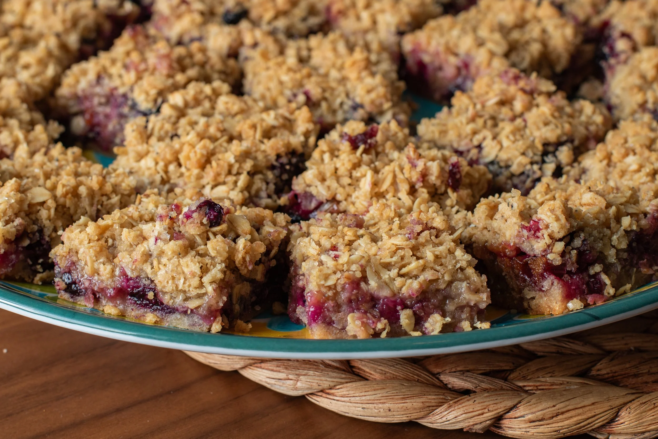 Blu-barb Crumb Bars with Oatmeal Streussel