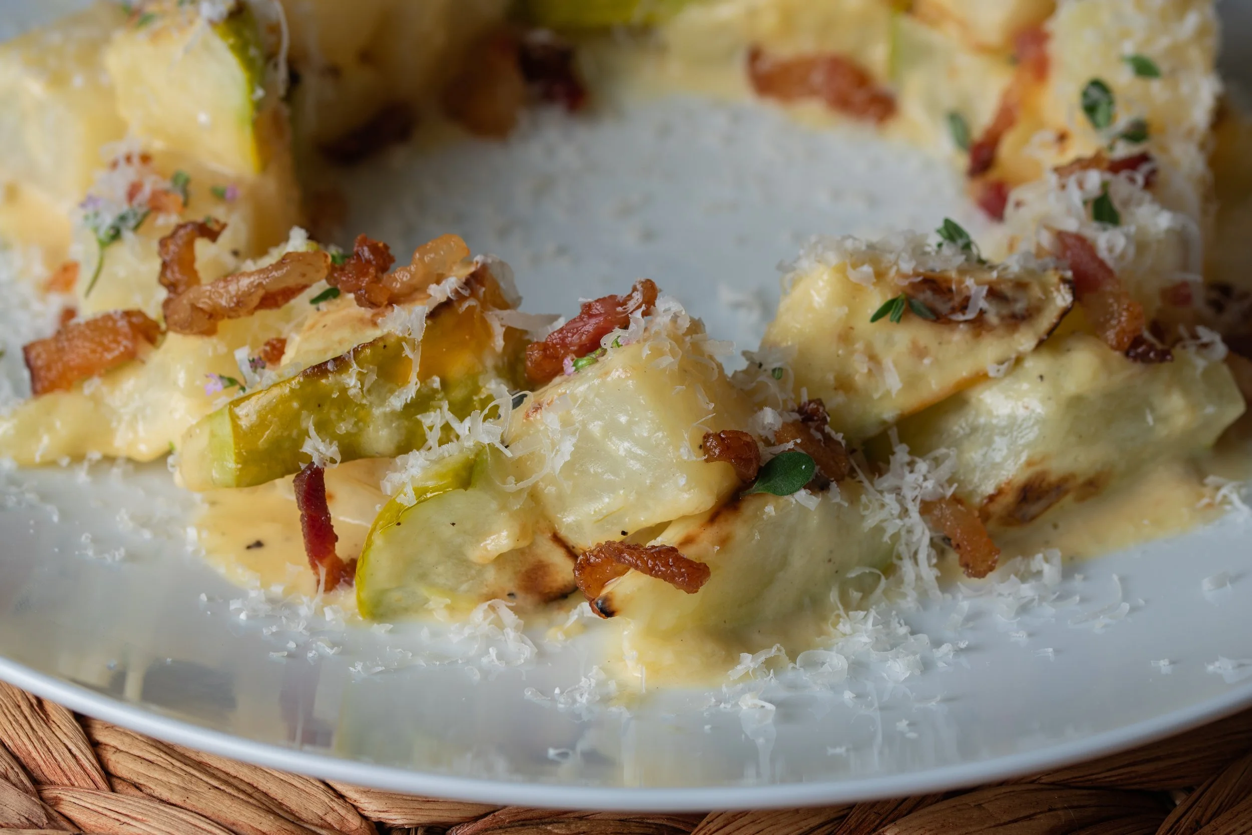 Roasted Kohlrabi &amp; Summer Squash with Pancetta &amp; Parmesan Vinaigrette