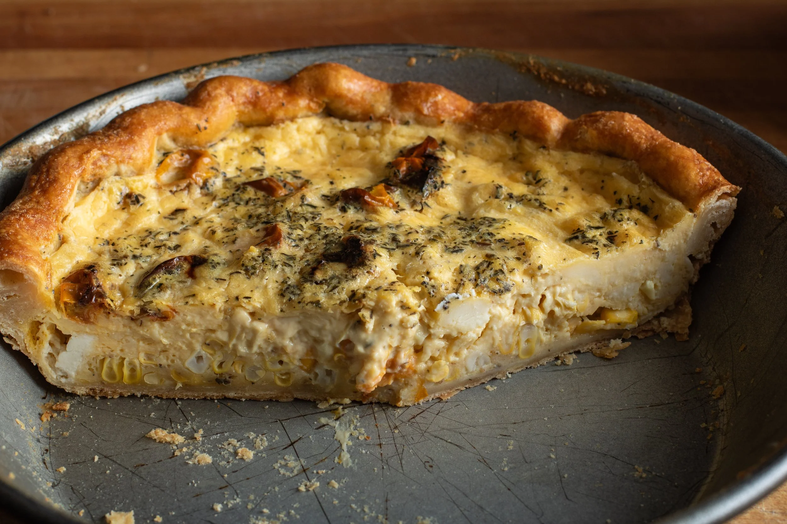 Corn &amp; Roasted Tomato Quiche with Herbs de Provence