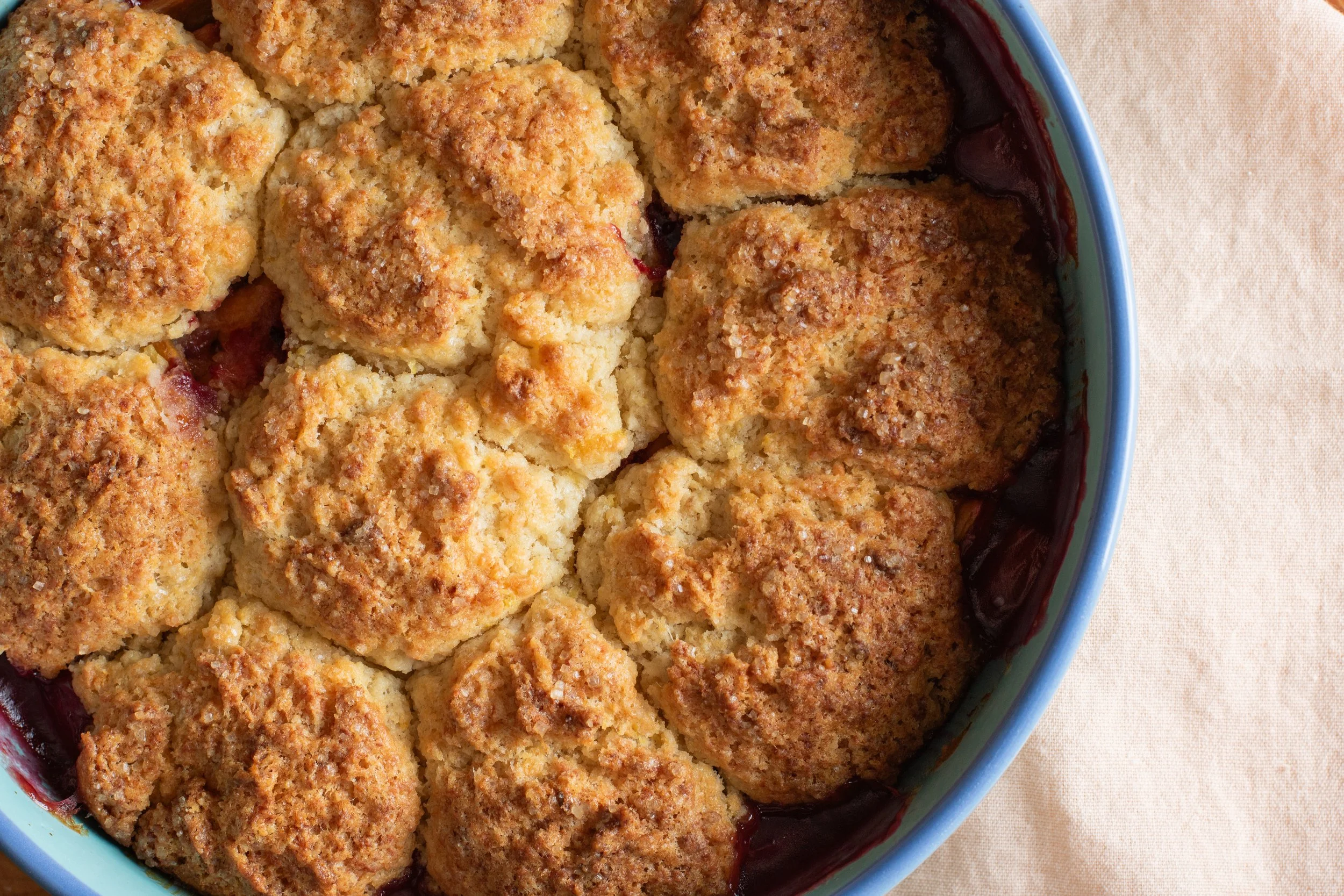 Peach and Blackberry Cobbler with Fluffy Ricotta Biscuits
