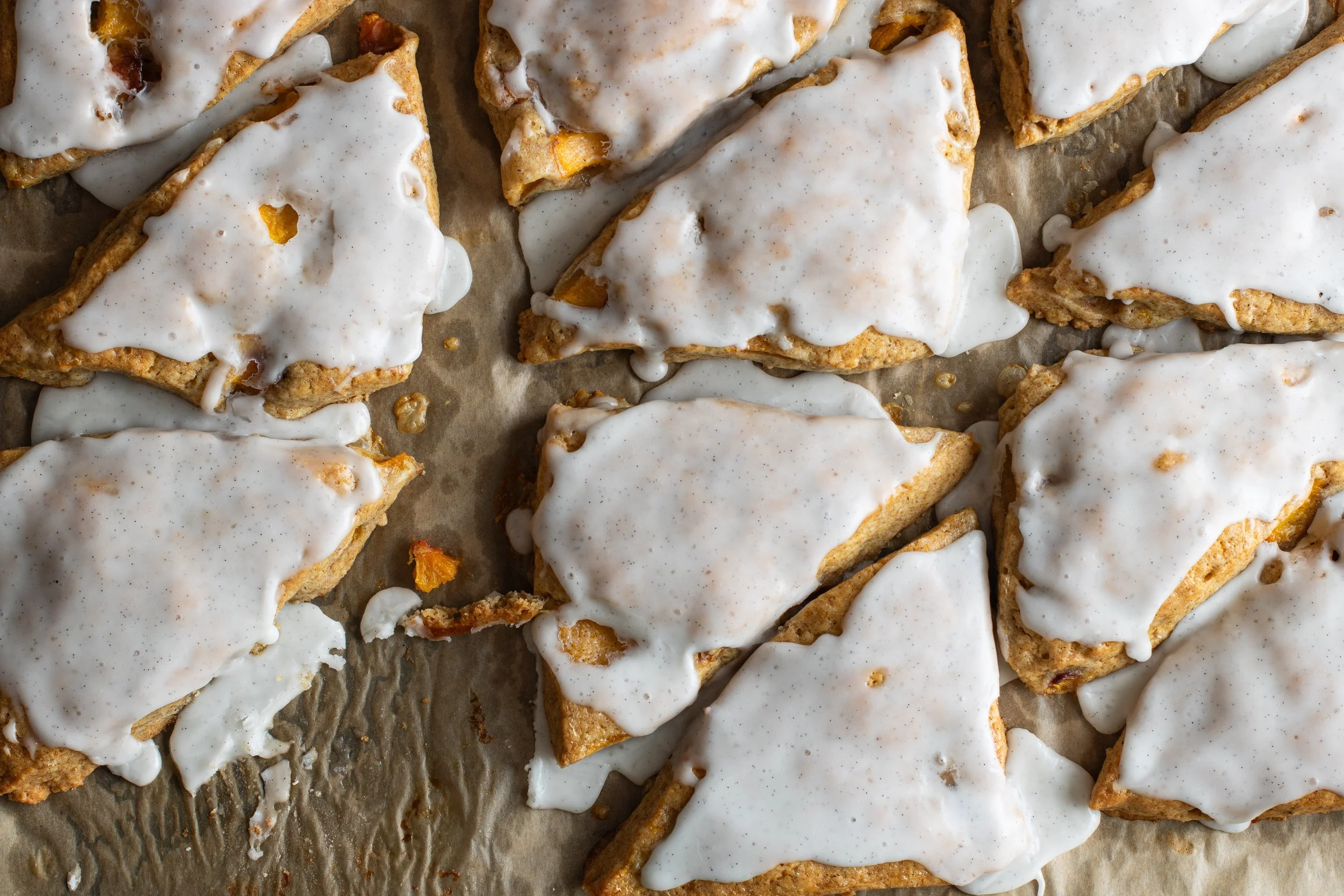 Peach &amp; Spelt Scones with Vanilla Orange Blossom Glaze