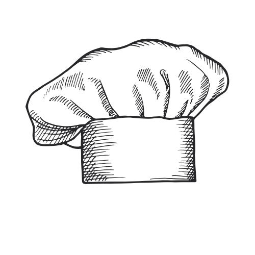 Line drawing of a chef's hat on a black background
