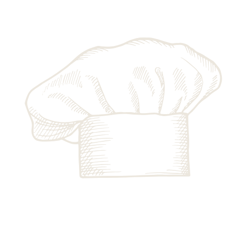 Drawing of a chef's hat and a loaf of bread on a black background.