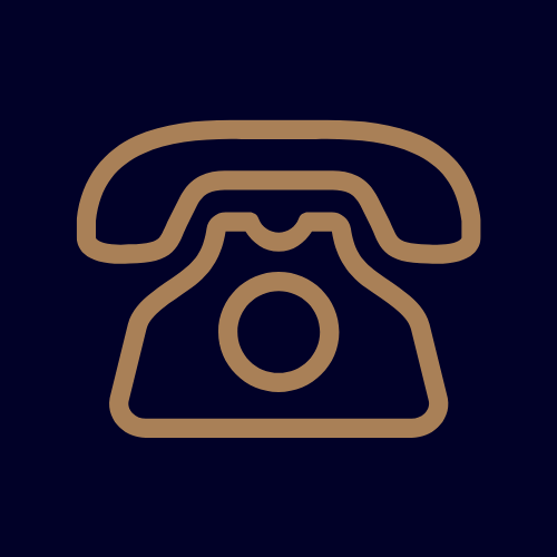 Outline of a vintage rotary telephone in brown on a dark background.