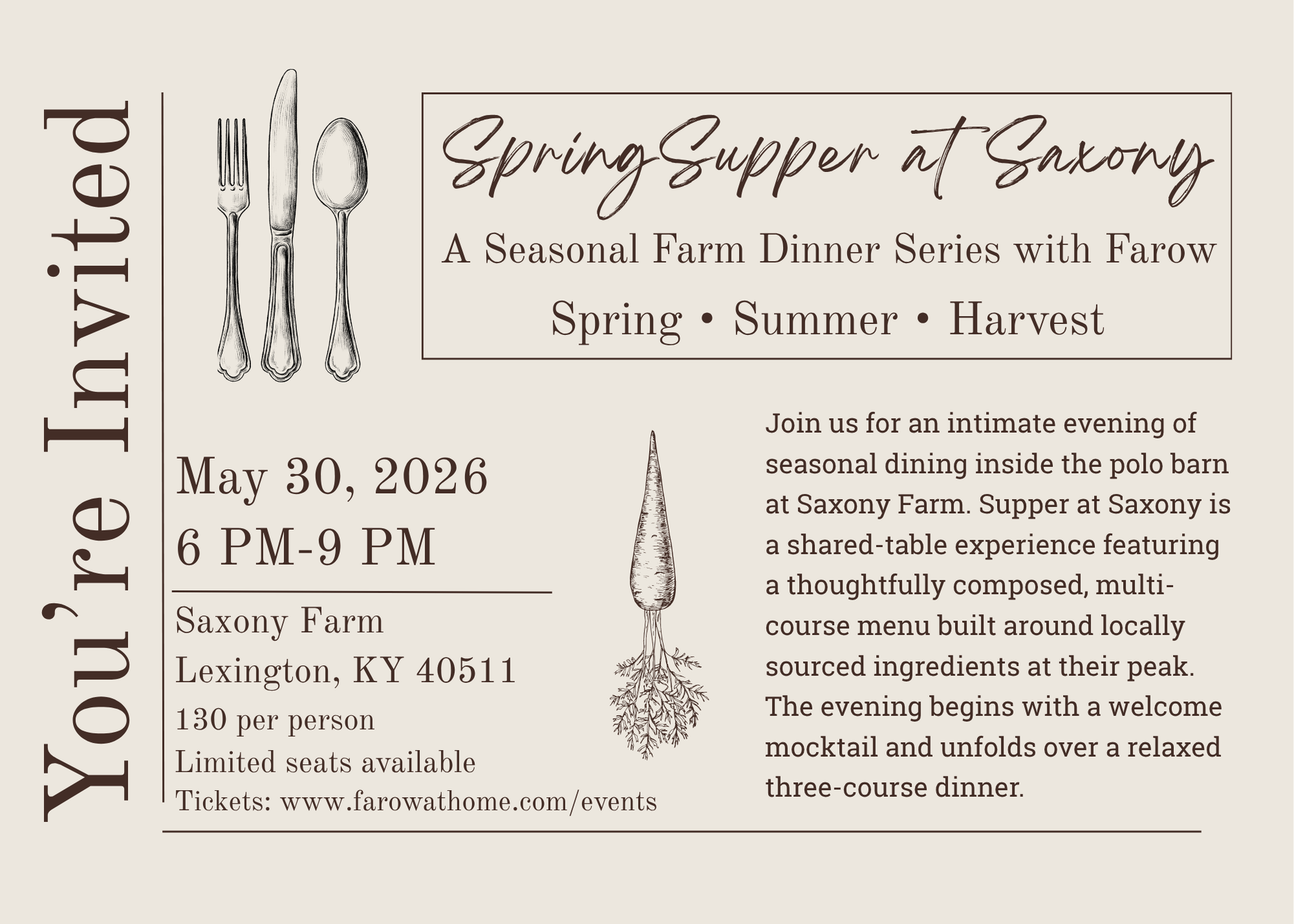 Supper at Saxony: Spring Supper Saturday May 30th